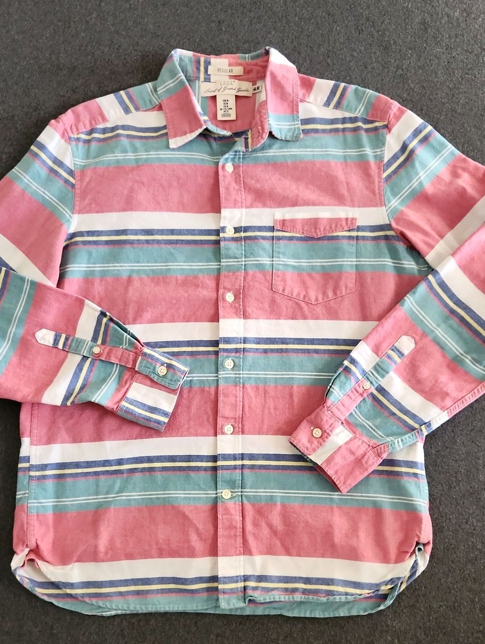 H&M L.O.G.G. Men's Cotton Striped Button Down Shirt Size Medium Preppy School